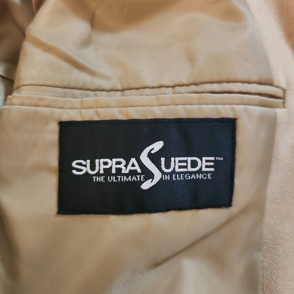 Supra Suede Men Two Button Blazer Jacket Tan Camel Faux Suede Sport Coat 42R VTG